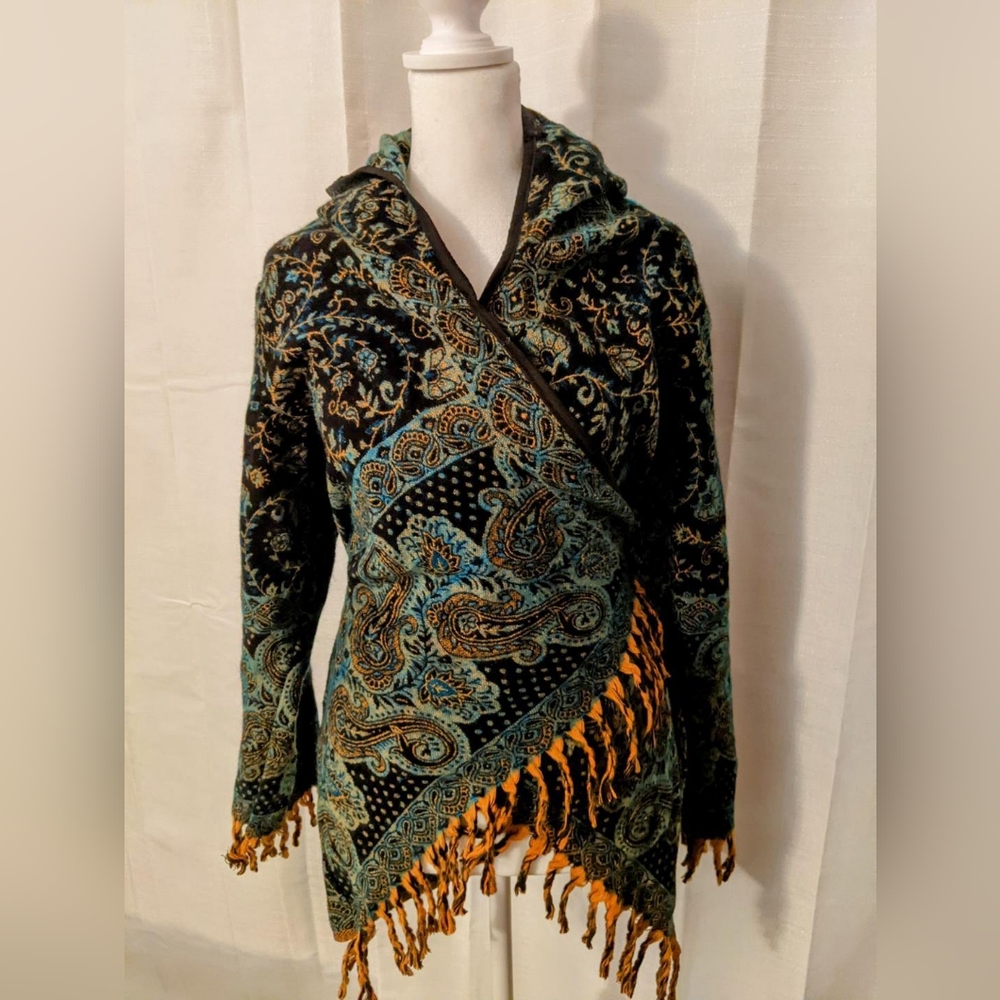 Vibrant Paisley Shawl Wrap with hood